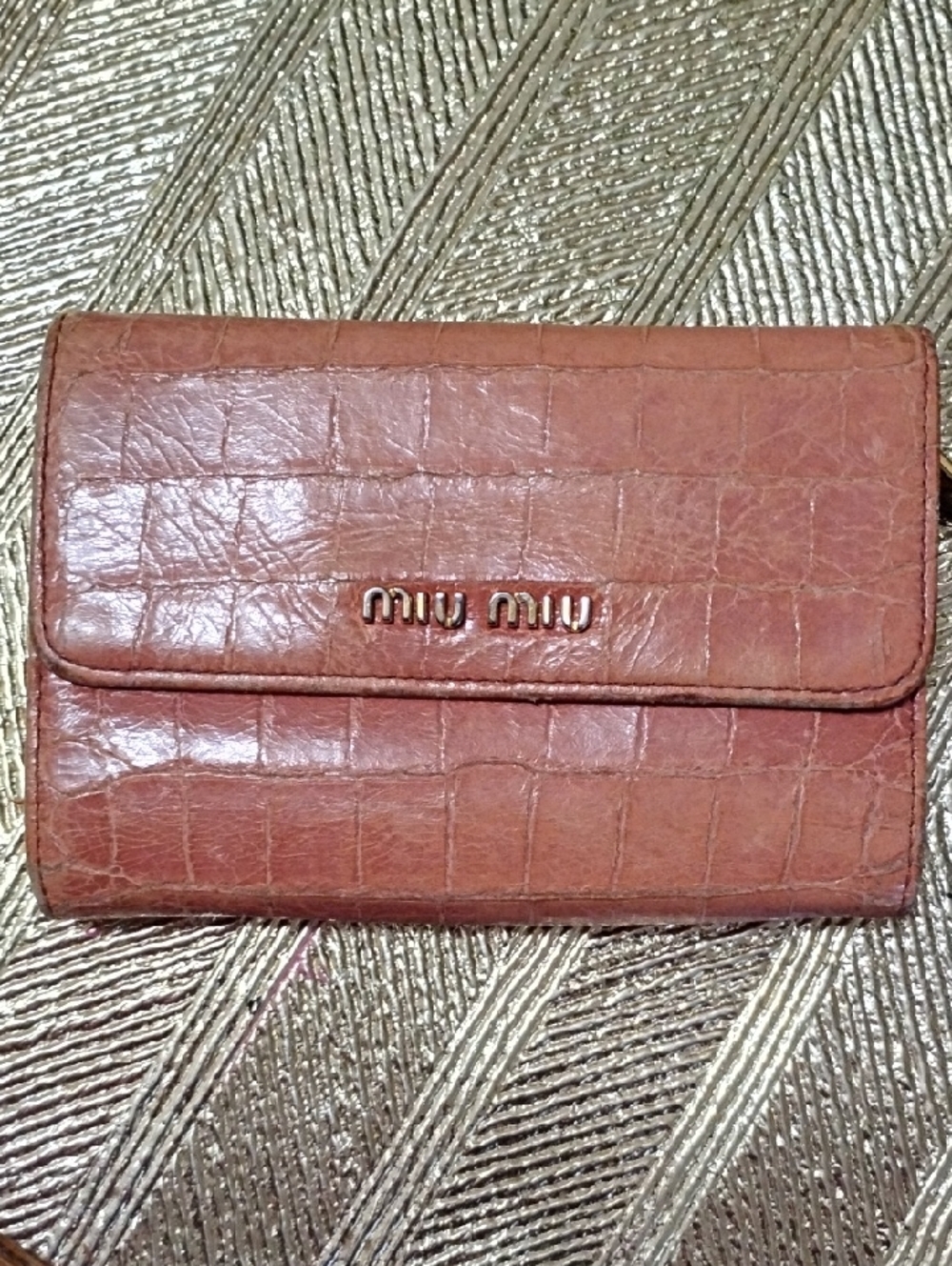Miu Miu Croc-Embossed Leather Wallet in Cognac